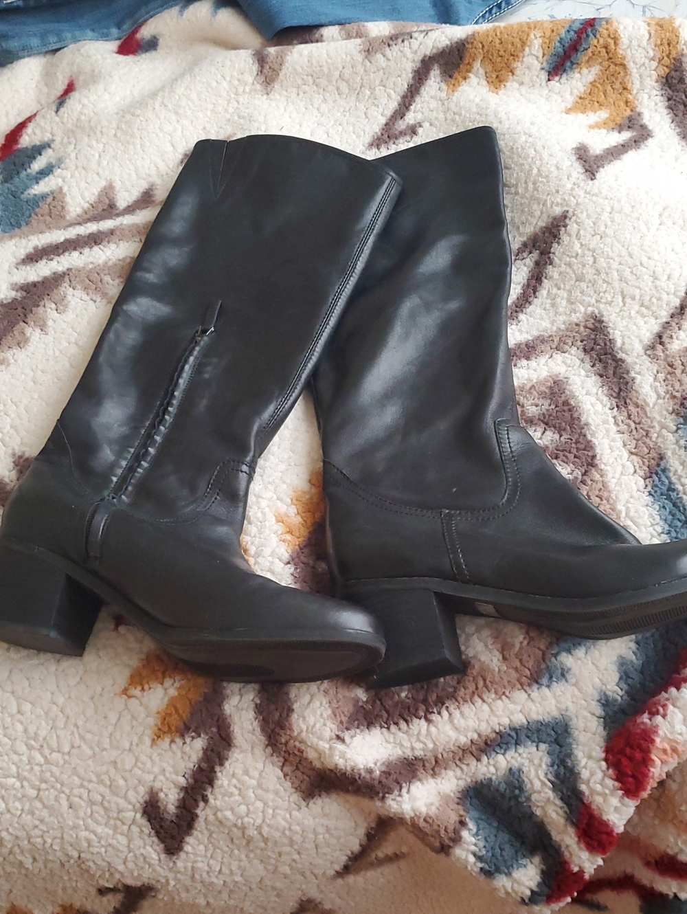 Sam Edelman Black Leather Mid-Calf Block Heel Boots